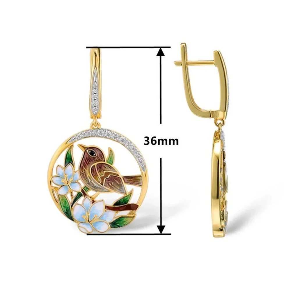 New 18K Gold Over Silver Sim. Diamond Drop Earrings